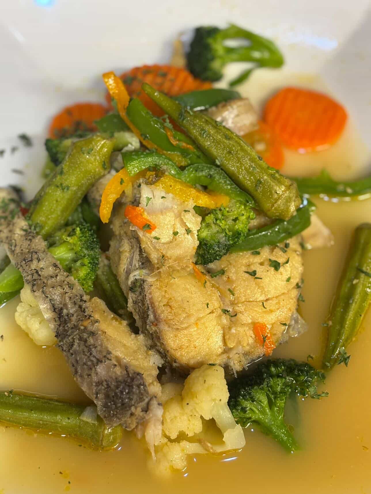 Foundation signature steamed snapper with fresh garden vegetables